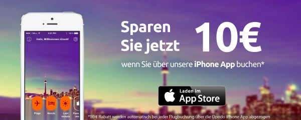 Bucht über die Opodo iPhone App und spart 10 Euro!