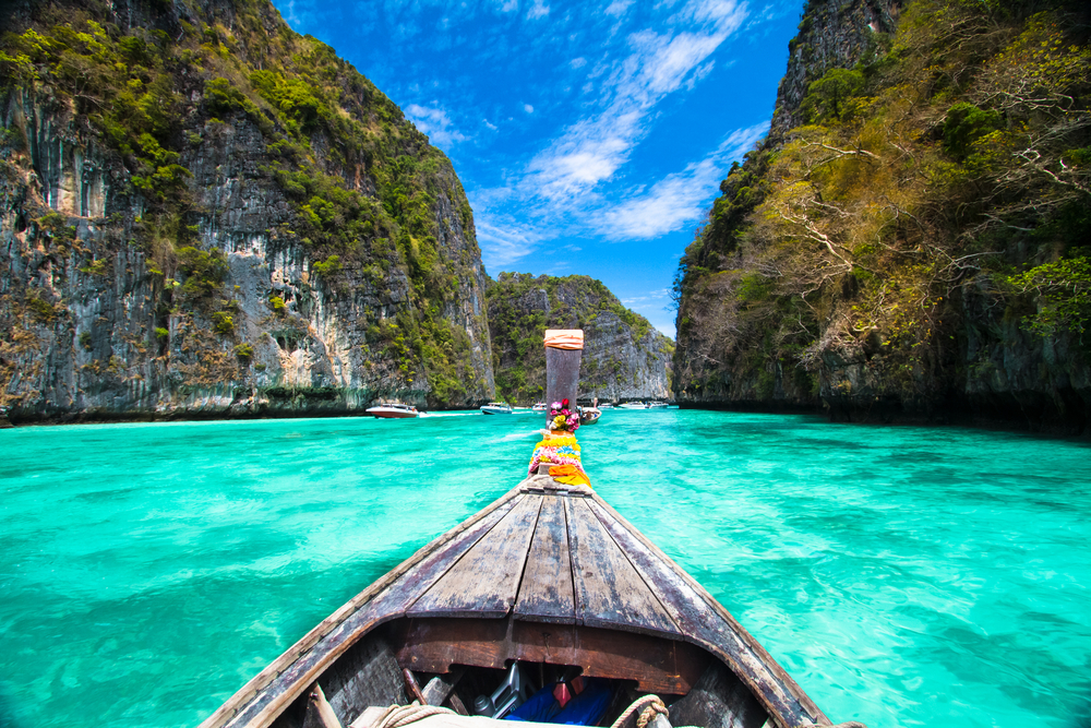 boat, thailand, koh phi phi, wasser, berge, türkis, paradies