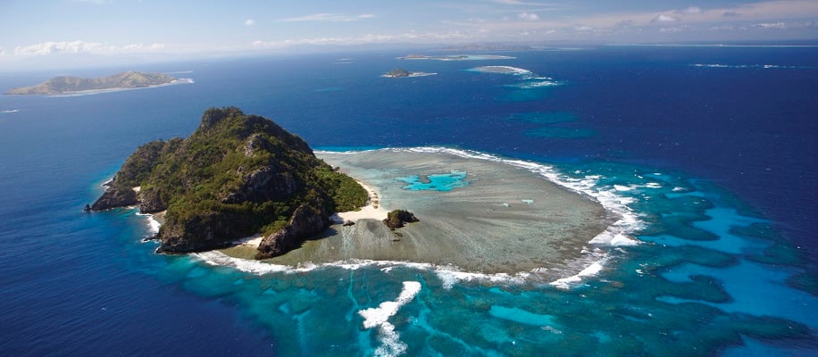 Aerial views, Monoriki island, Mamanuca islands. Fiji Islands.